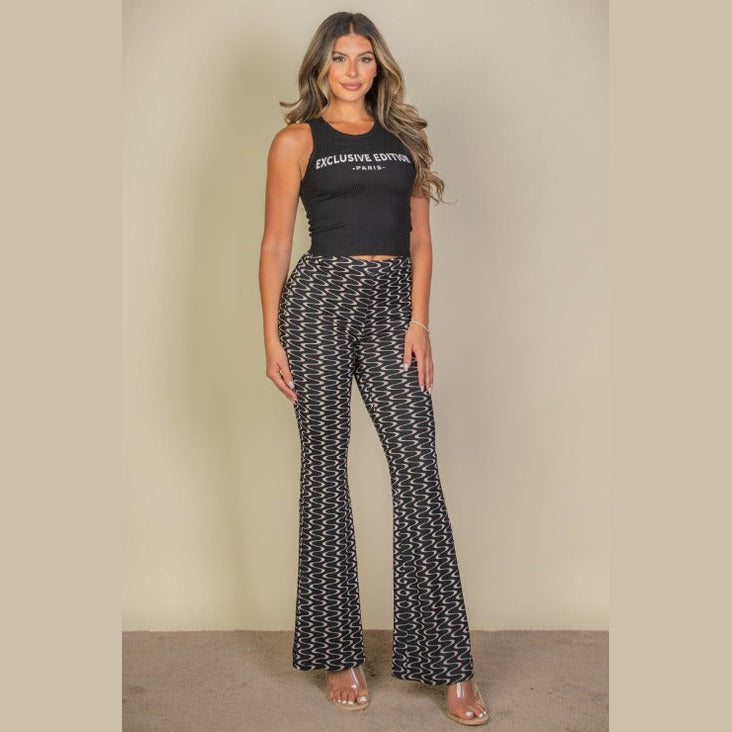 Wavy Print High Waist Flare Pants