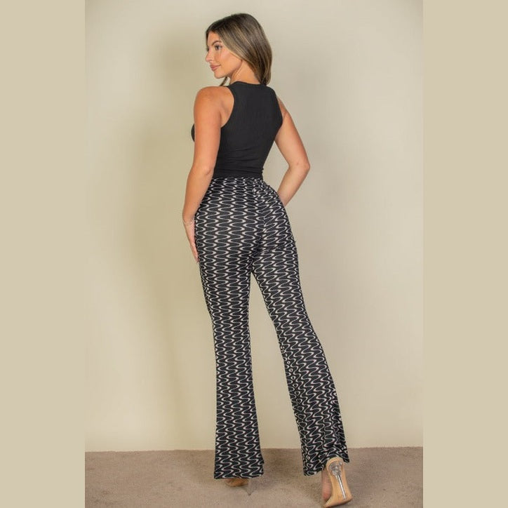 Wavy Print High Waist Flare Pants