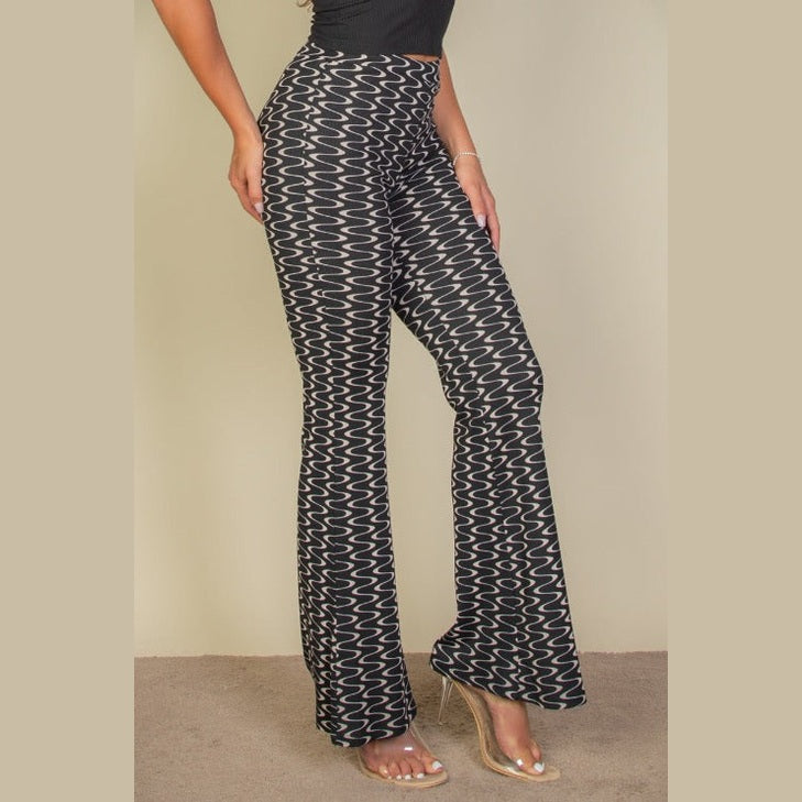 Wavy Print High Waist Flare Pants