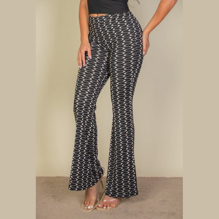 Wavy Print High Waist Flare Pants