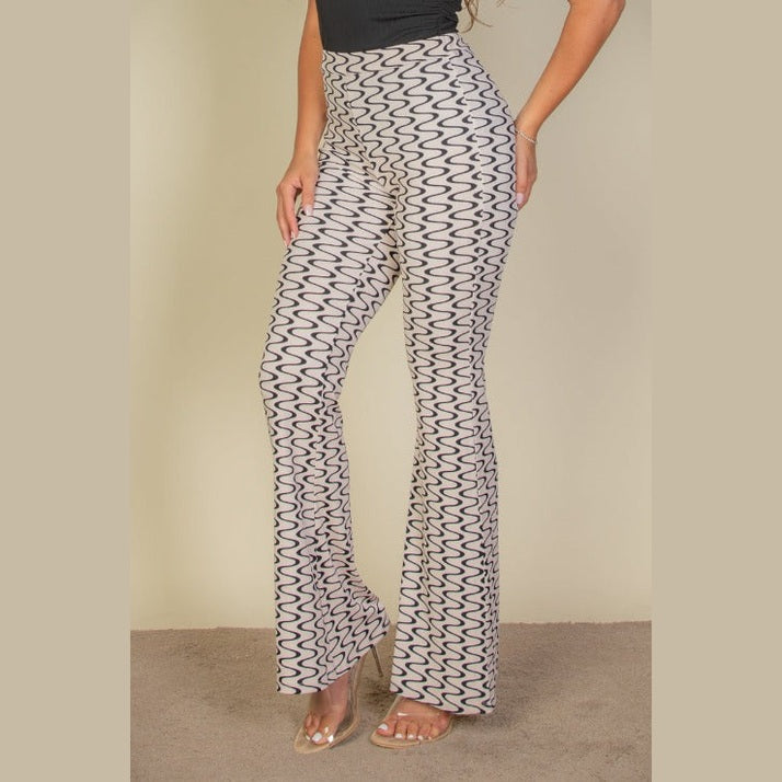 Wavy Print High Waist Flare Pants