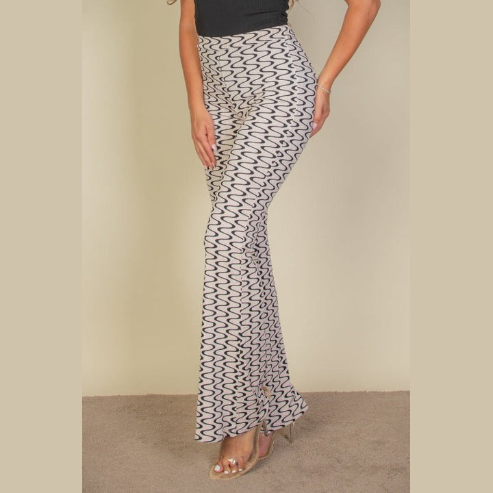 Wavy Print High Waist Flare Pants
