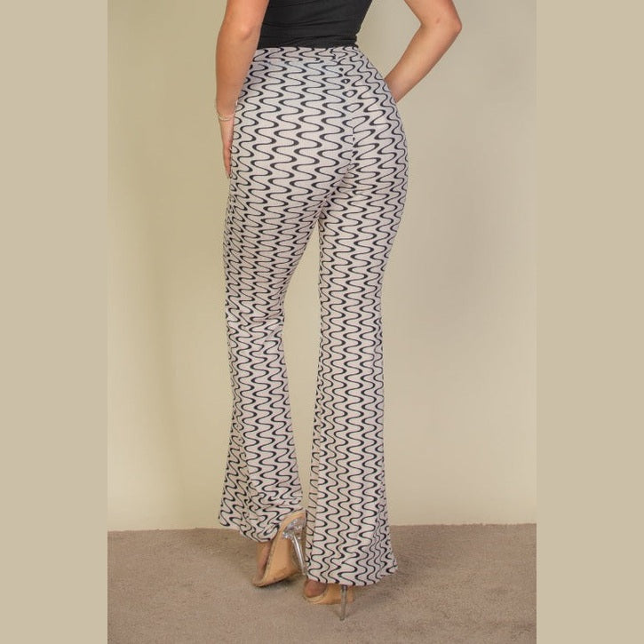 Wavy Print High Waist Flare Pants