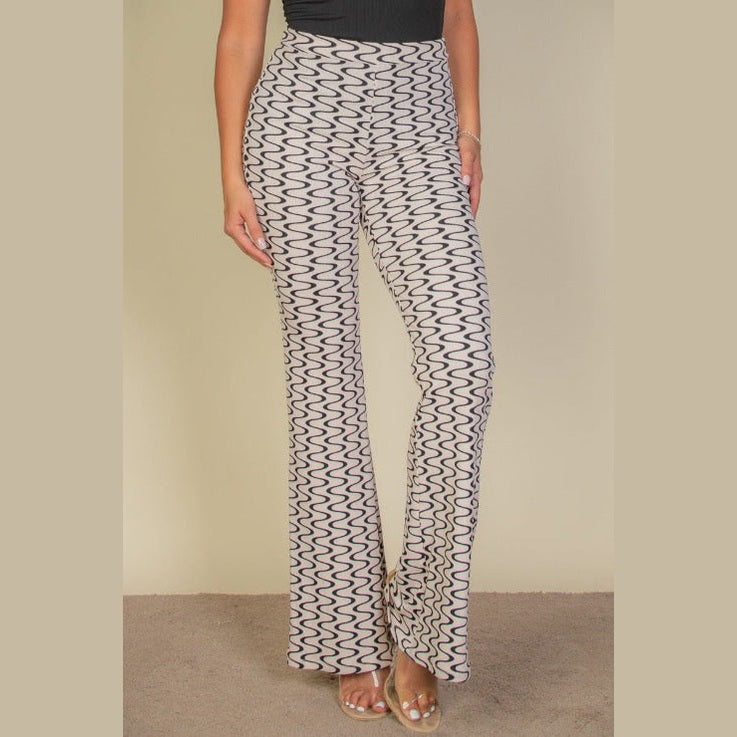 Wavy Print High Waist Flare Pants
