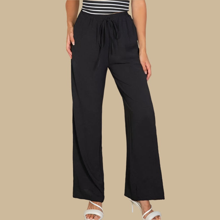 Drawstring waist wide leg minimalist pants