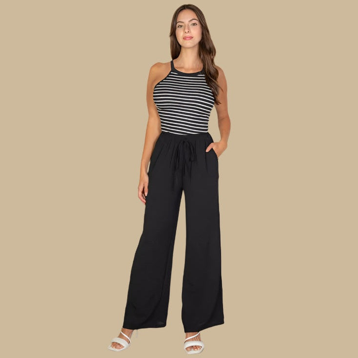 Drawstring waist wide leg minimalist pants