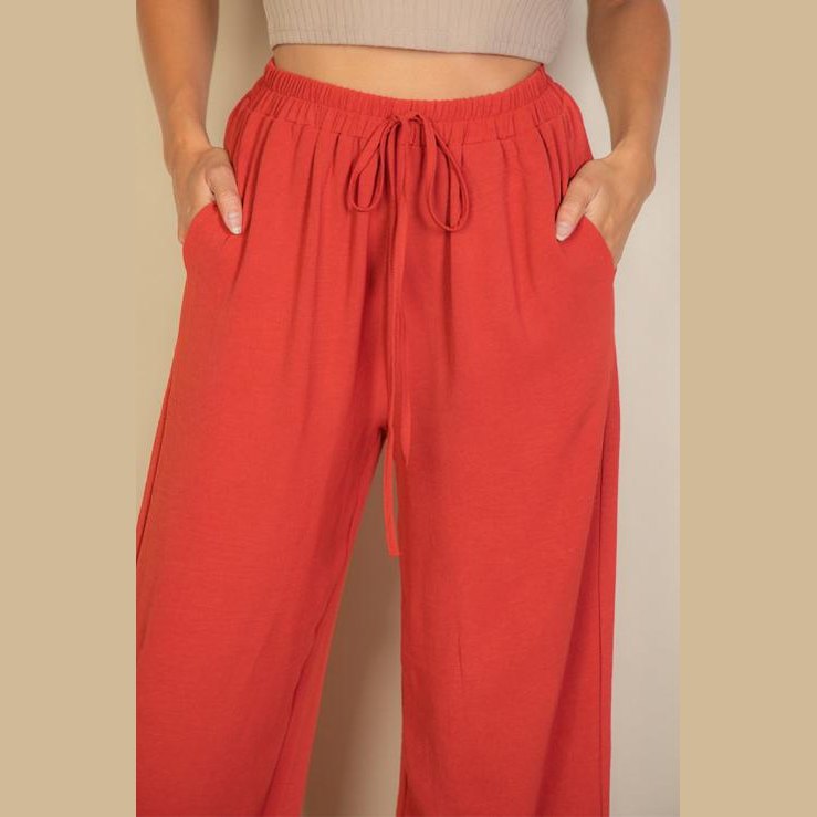Drawstring waist wide leg minimalist pants