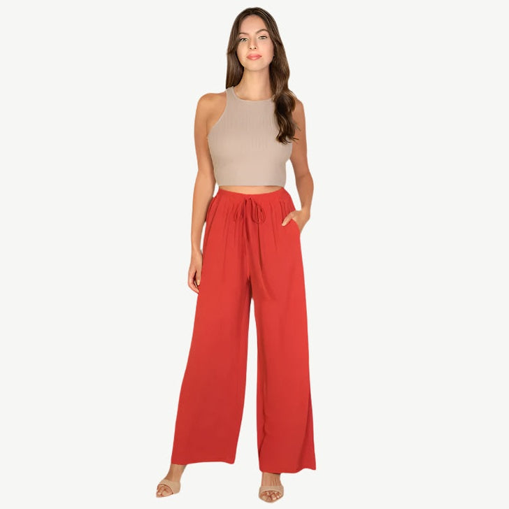 Drawstring waist wide leg minimalist pants