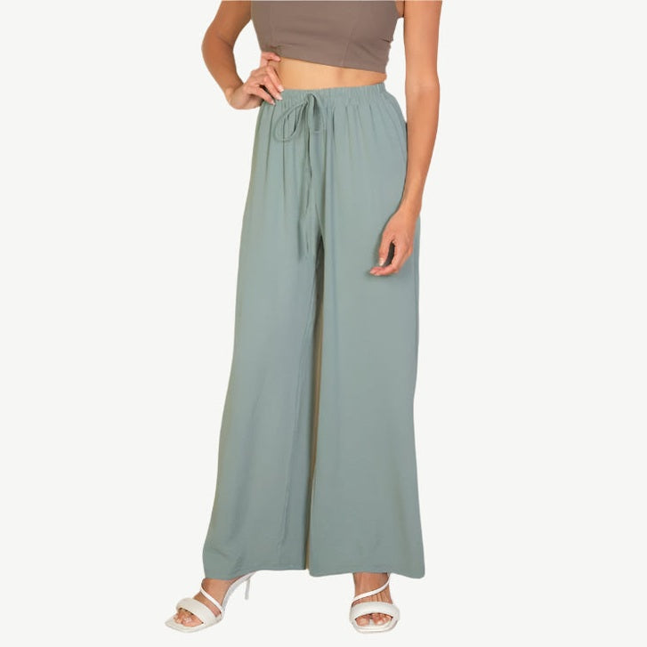 Drawstring waist wide leg minimalist pants