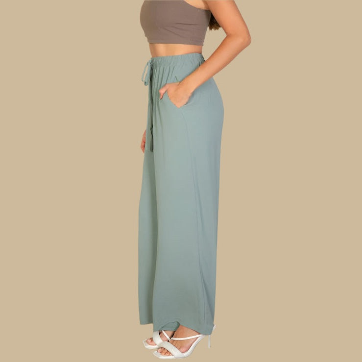 Drawstring waist wide leg minimalist pants