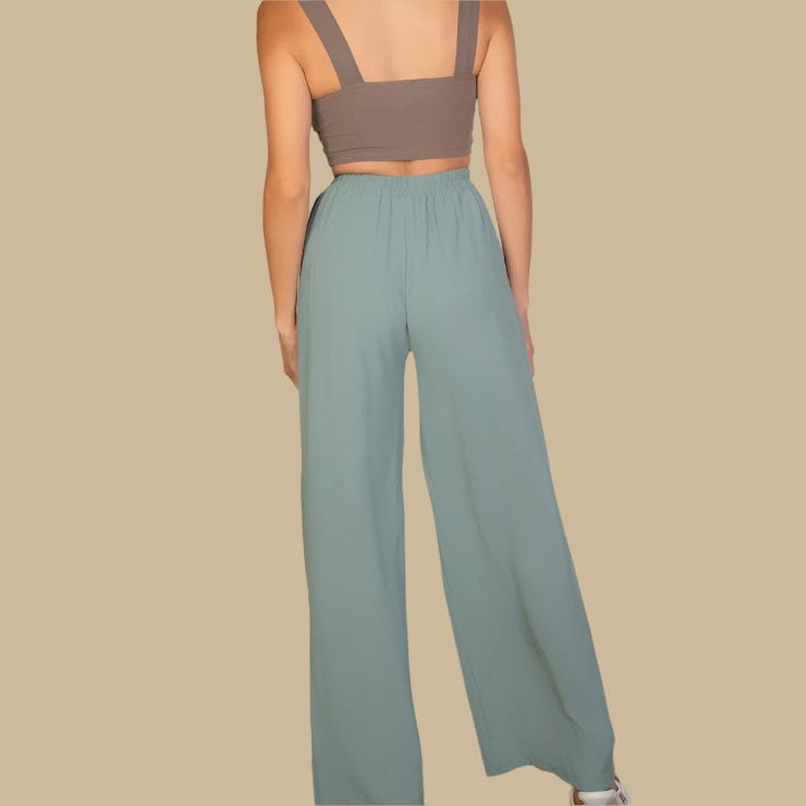 Drawstring waist wide leg minimalist pants