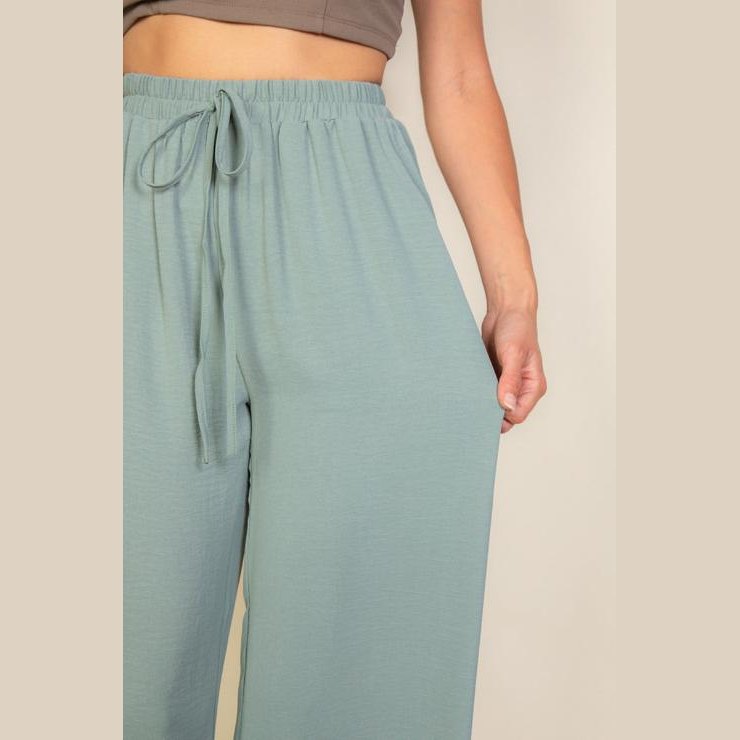 Drawstring waist wide leg minimalist pants