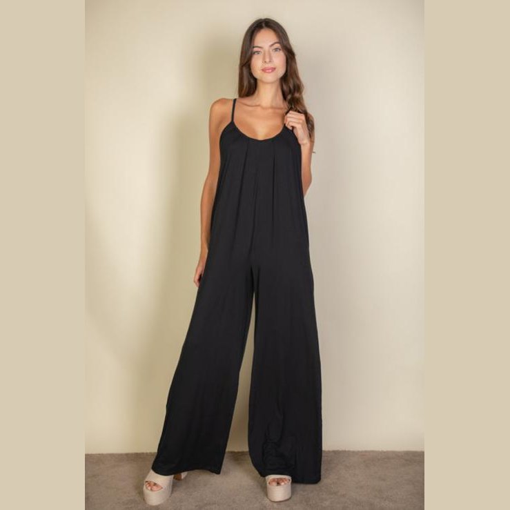 Spaghetti strap solid wide jumpsuit