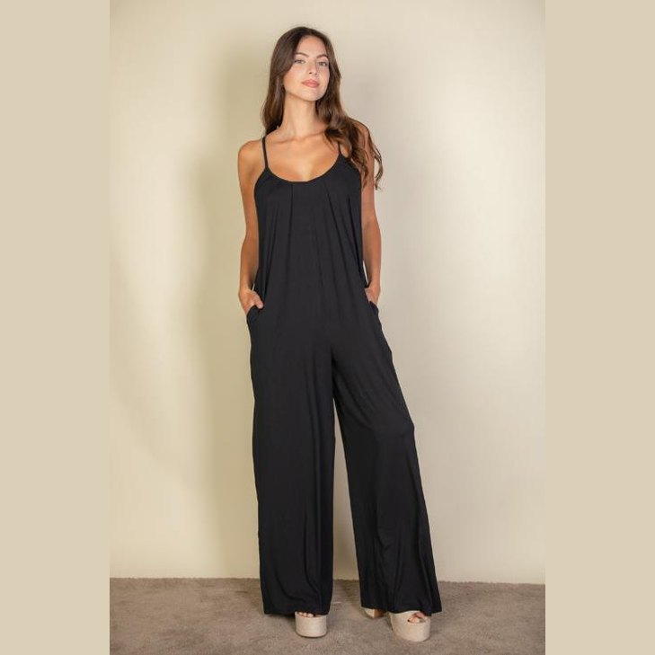 Spaghetti strap solid wide jumpsuit
