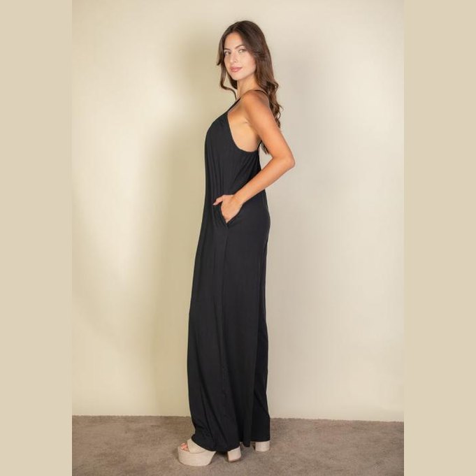 Spaghetti strap solid wide jumpsuit