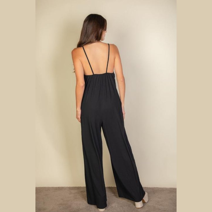 Spaghetti strap solid wide jumpsuit