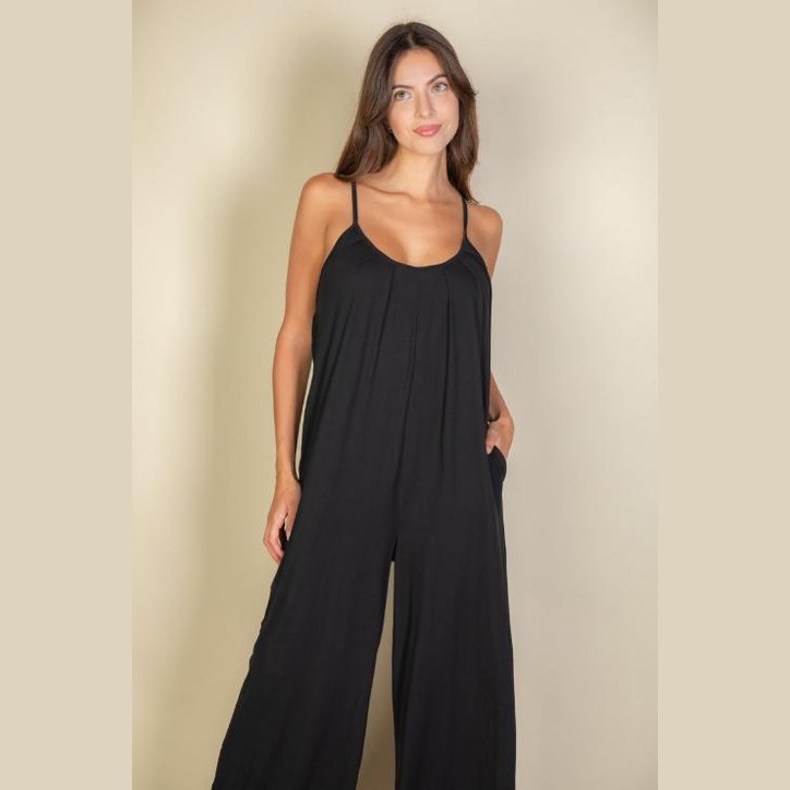 Spaghetti strap solid wide jumpsuit