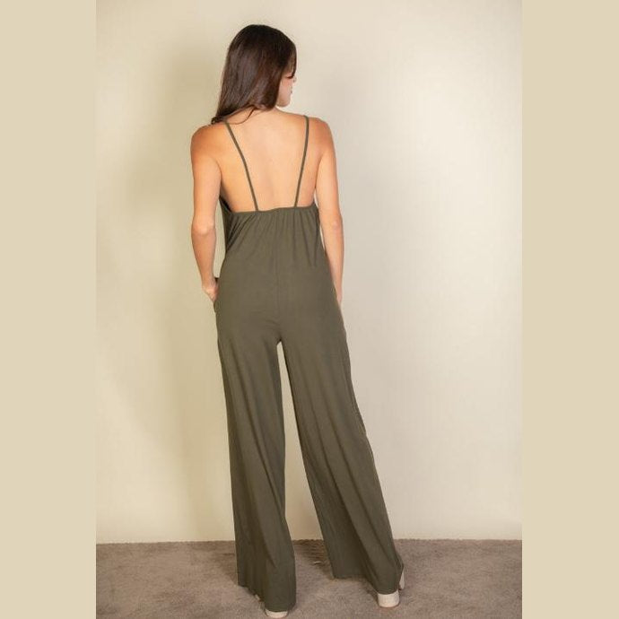 Spaghetti strap solid wide jumpsuit