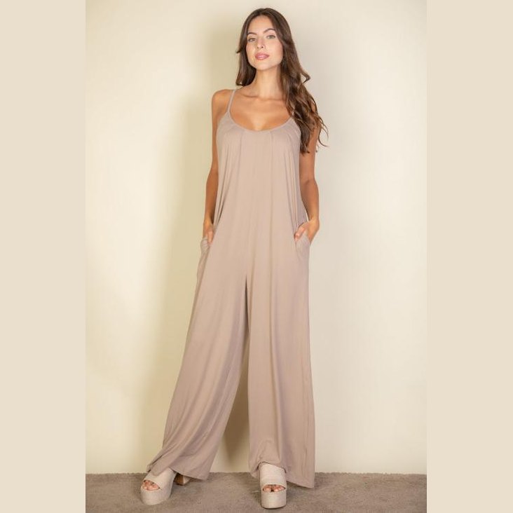 Spaghetti strap solid wide jumpsuit