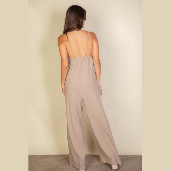 Spaghetti strap solid wide jumpsuit