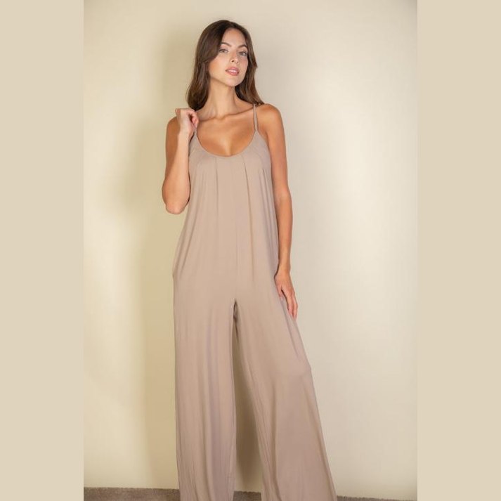 Spaghetti strap solid wide jumpsuit