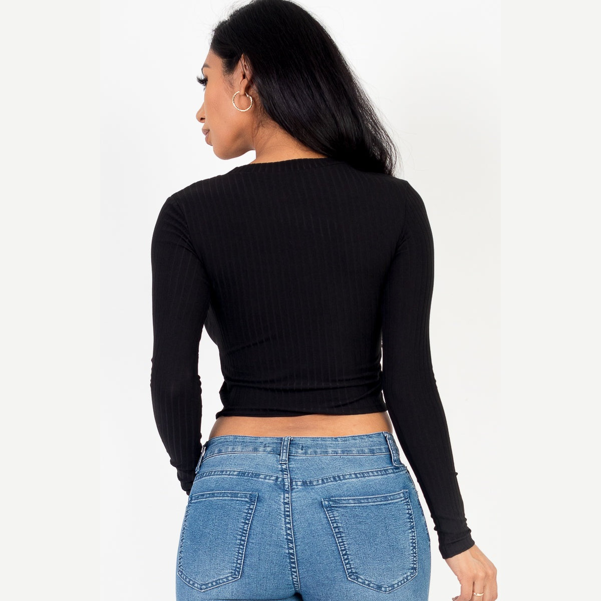 Long Sleeve Round Neck Basic Crop Top