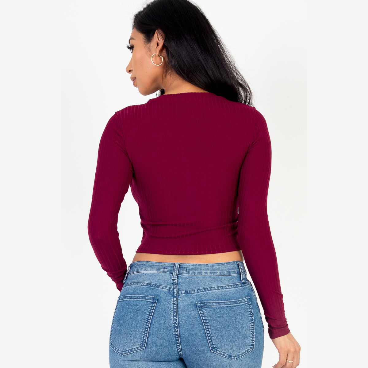 Long Sleeve Round Neck Basic Crop Top