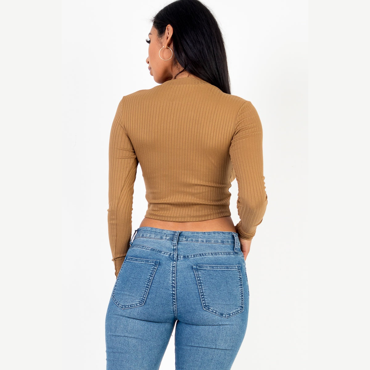Long Sleeve Round Neck Basic Crop Top