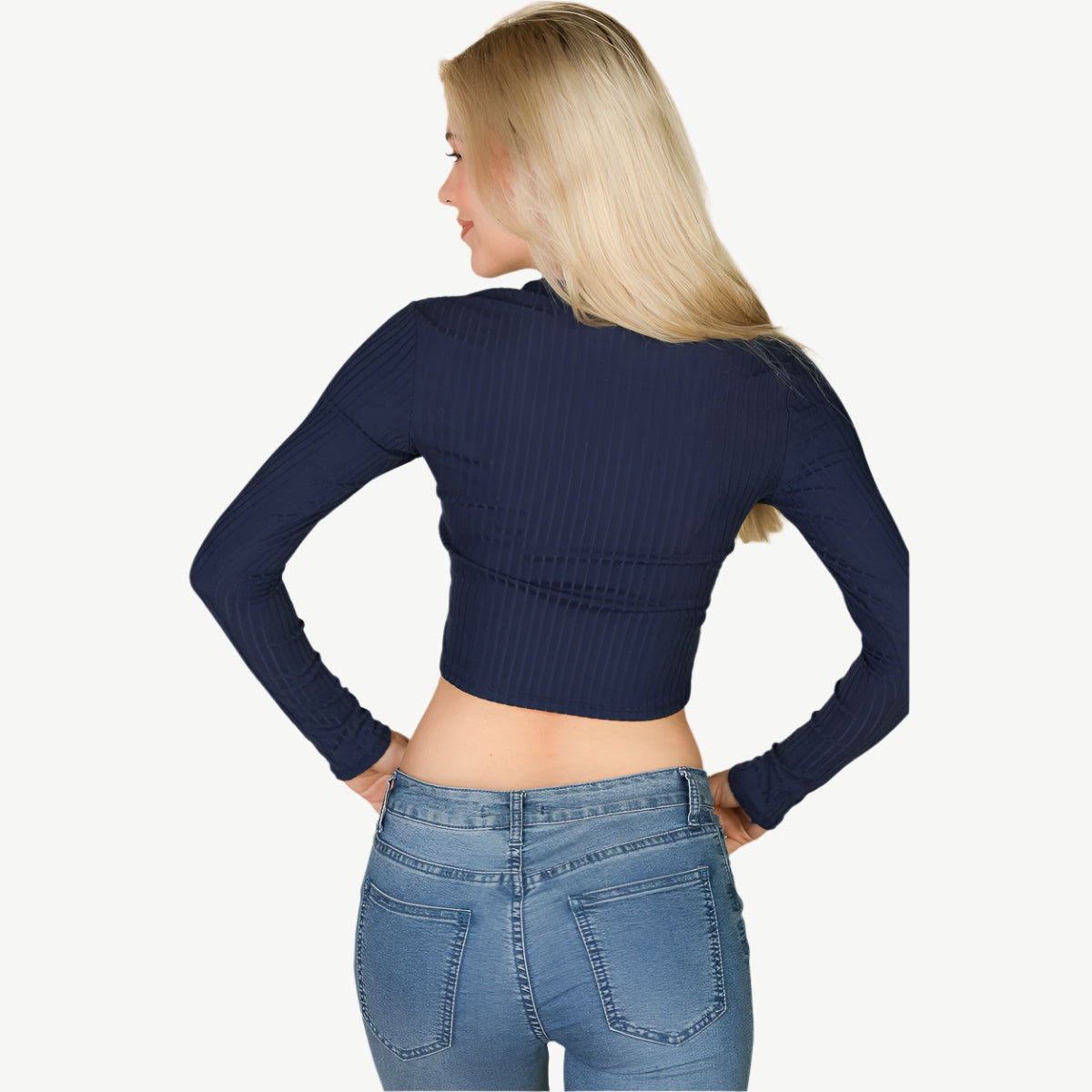 Long Sleeve Round Neck Basic Crop Top