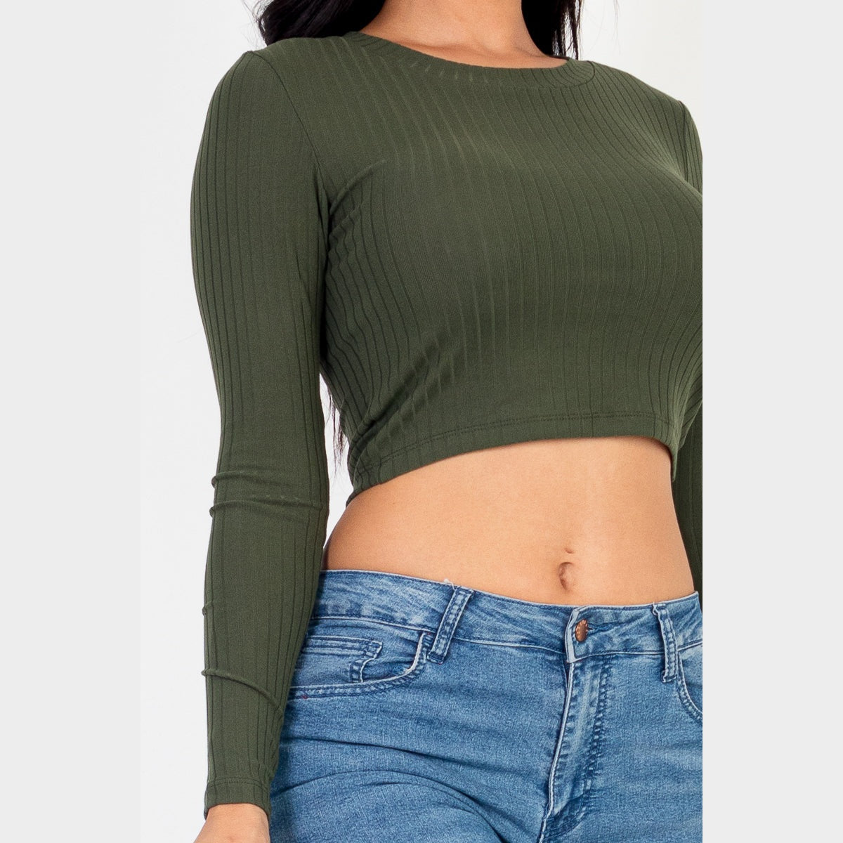 Long Sleeve Round Neck Basic Crop Top