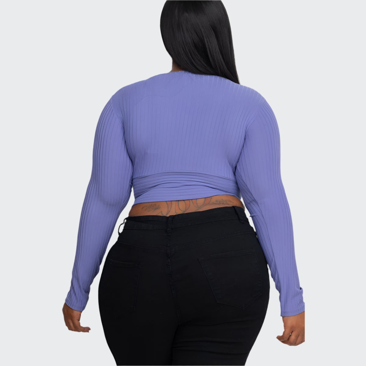 Plus Size Ribbed Wrap Front Long Sleeve Top