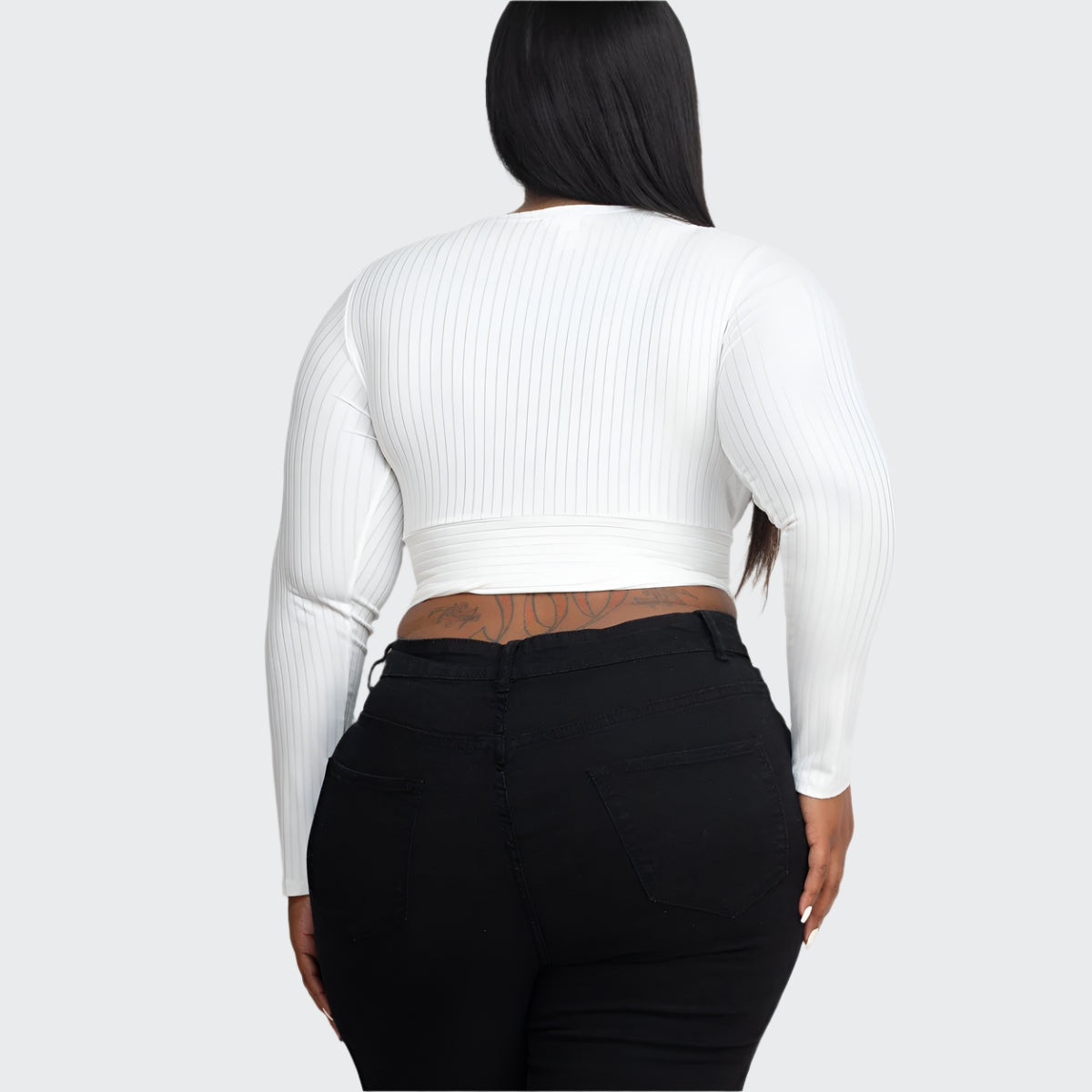 Plus Size Ribbed Wrap Front Long Sleeve Top