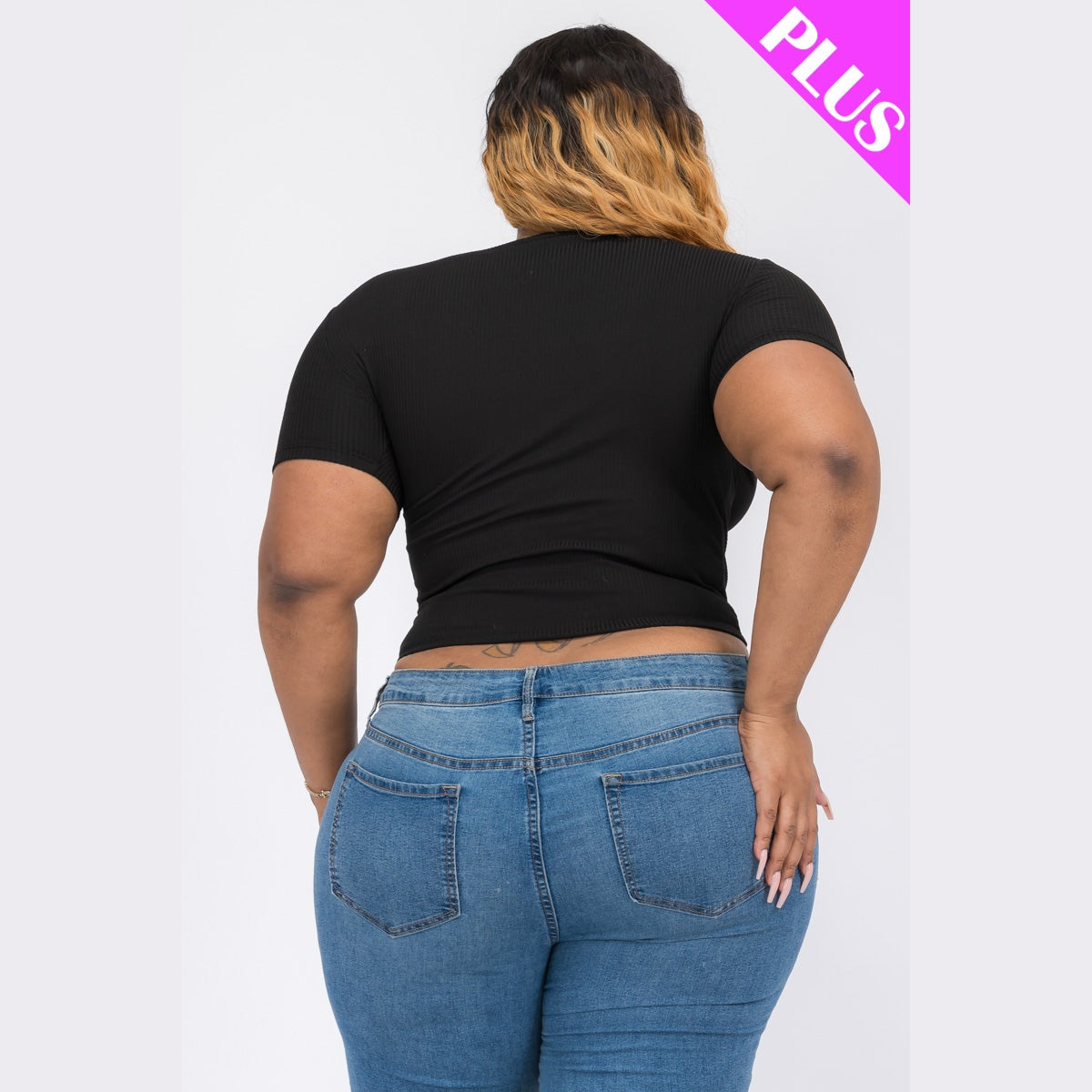 Plus Size Ribbed Ruched Drawstring Surplice Top
