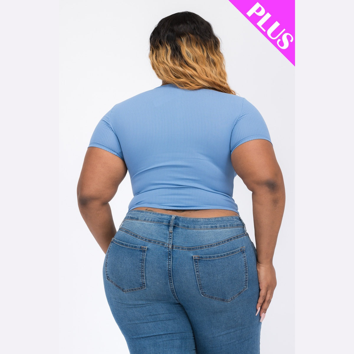Plus Size Ribbed Ruched Drawstring Surplice Top