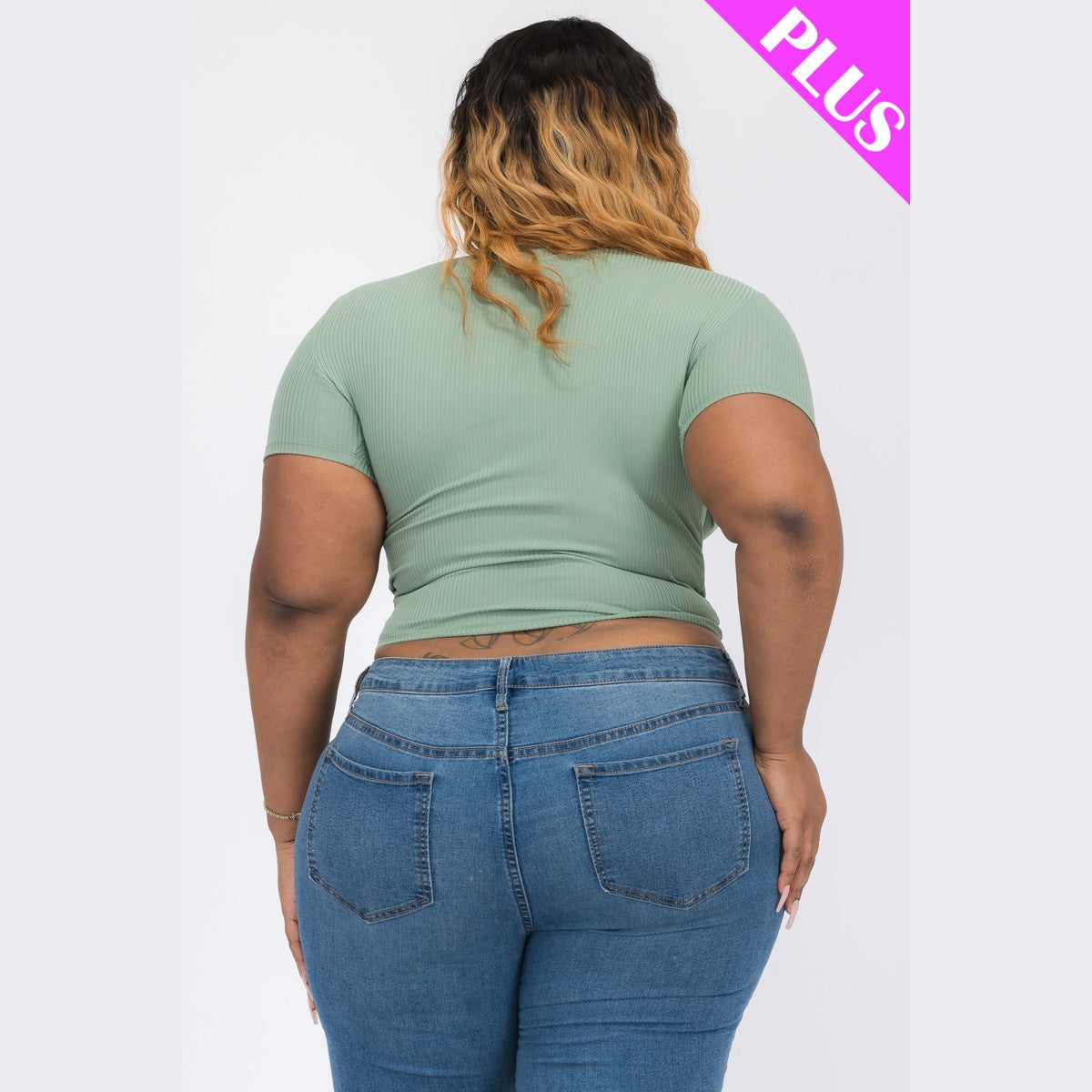 Plus Size Ribbed Ruched Drawstring Surplice Top