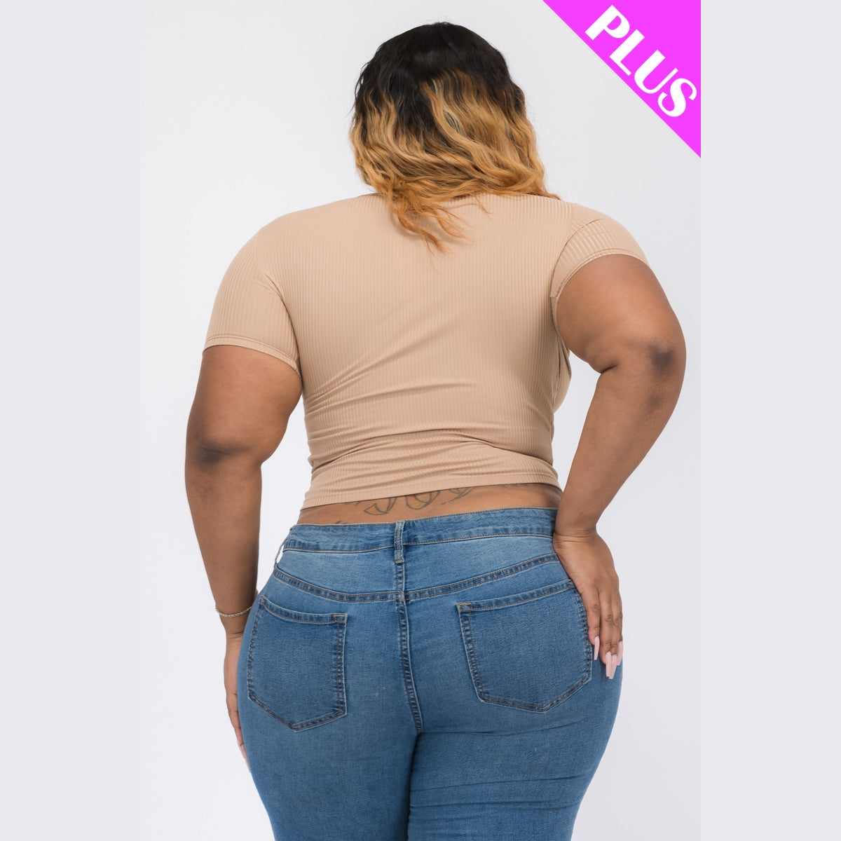 Plus Size Ribbed Ruched Drawstring Surplice Top