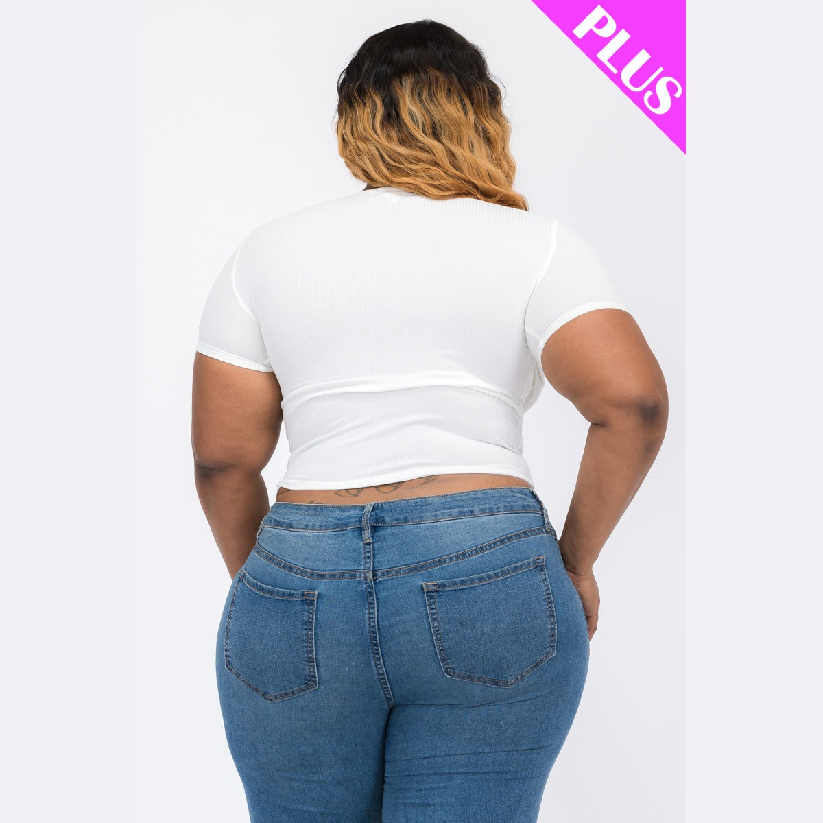 Plus Size Ribbed Ruched Drawstring Surplice Top