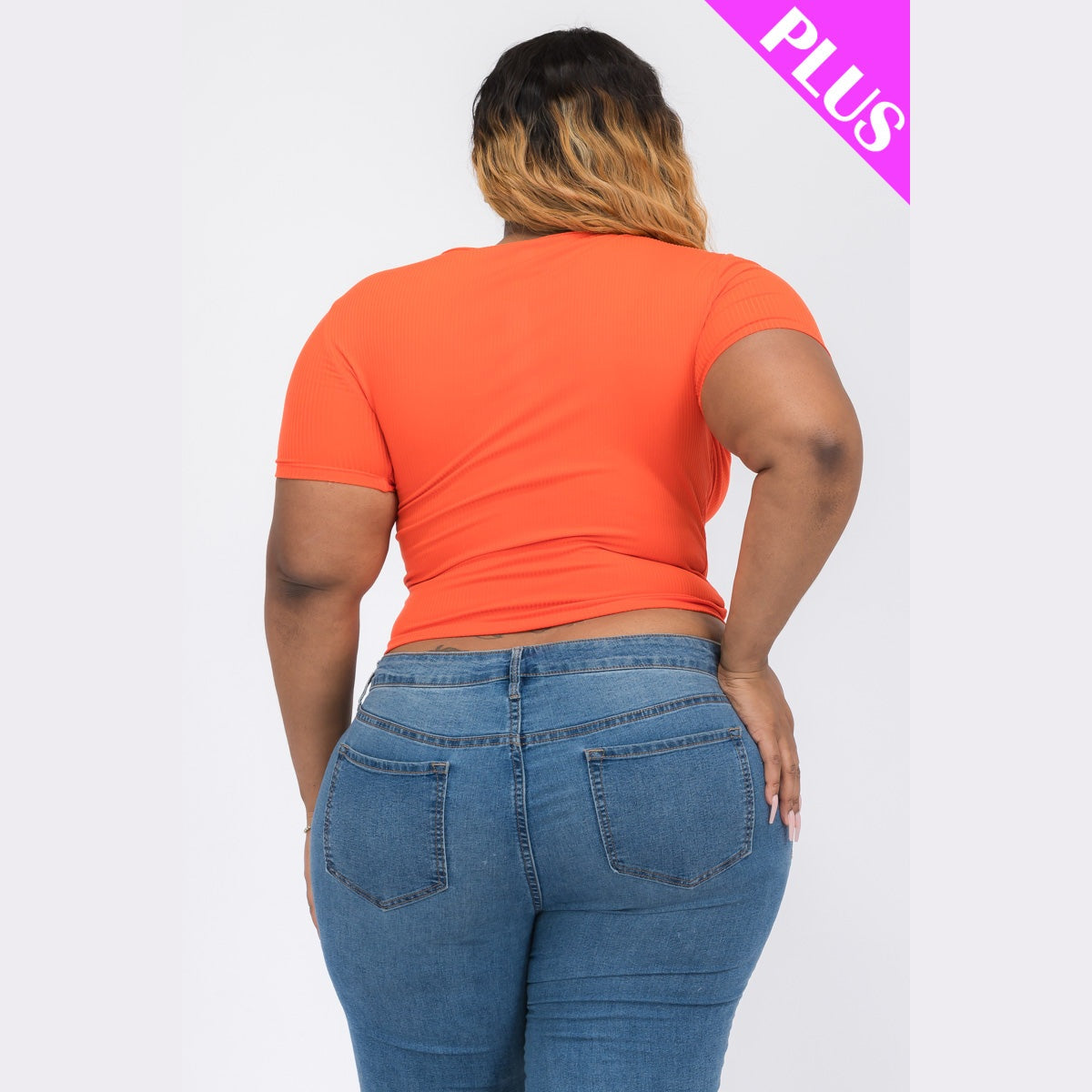Plus Size Ribbed Ruched Drawstring Surplice Top