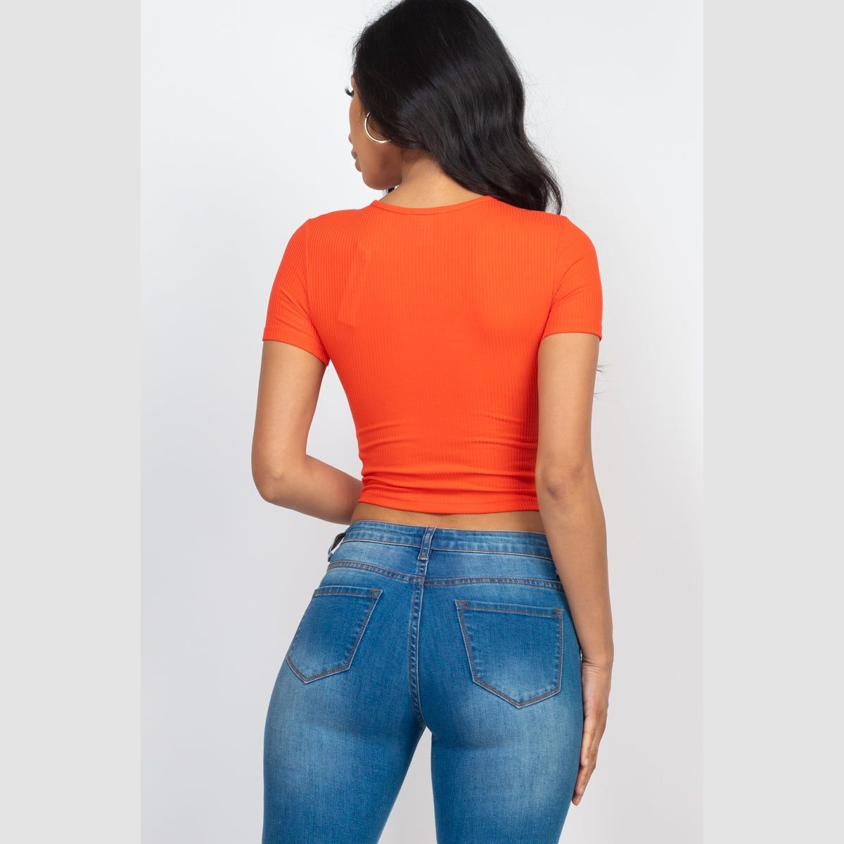 Ribbed Ruched Drawstring Surplice Top