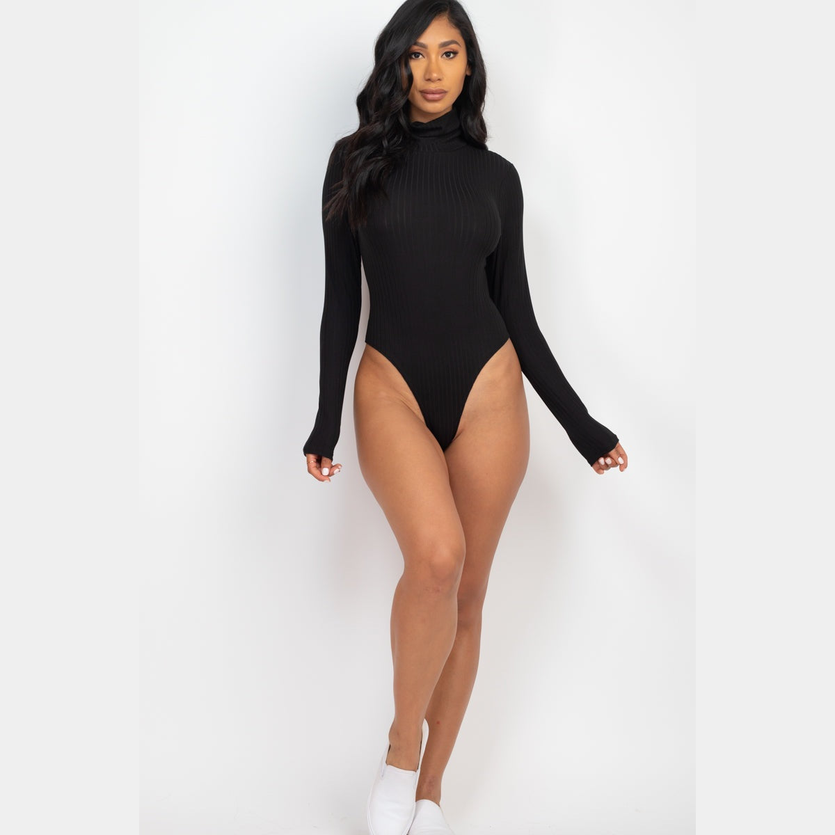 Ribbed Turtleneck Long Sleeve Bodysuit