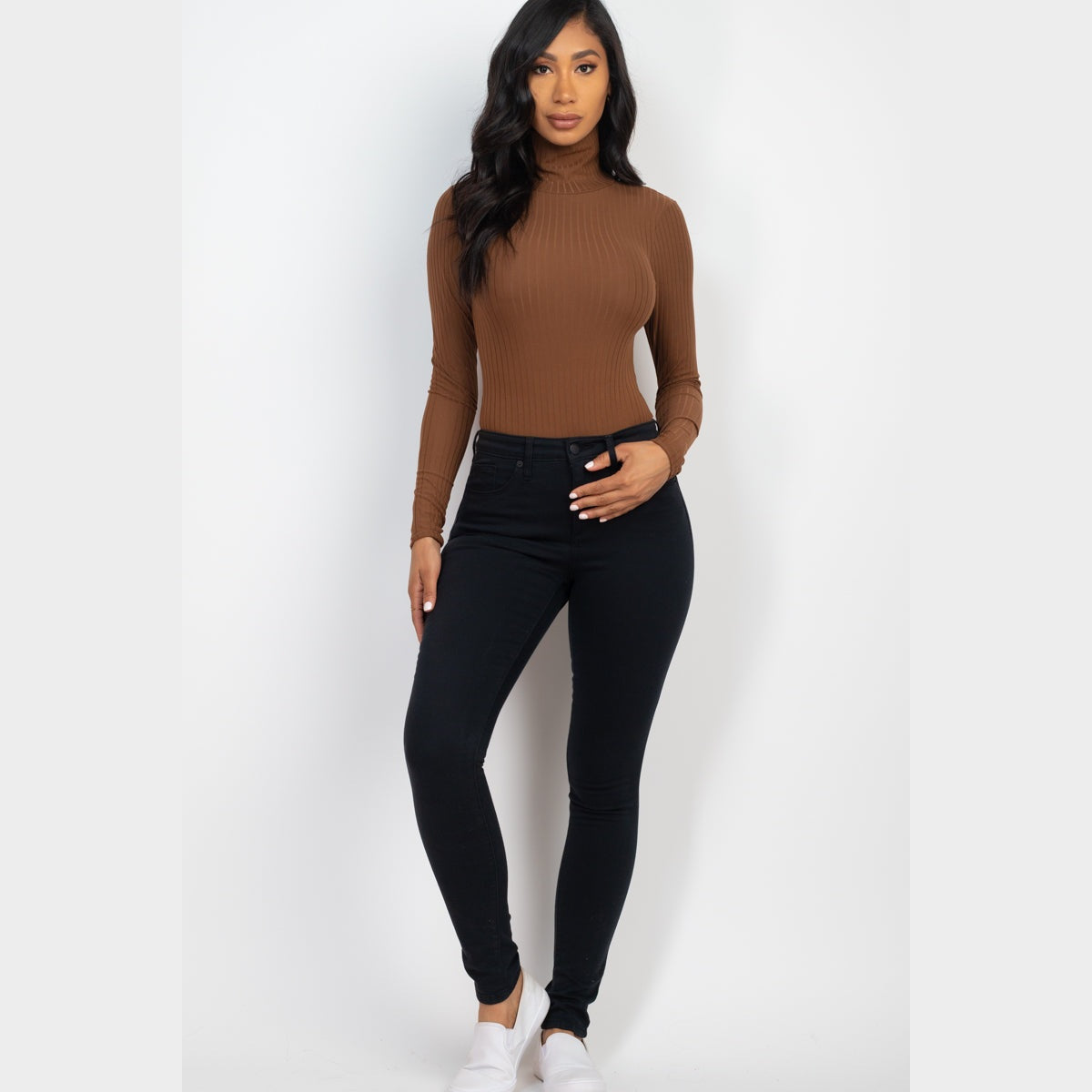 Ribbed Turtleneck Long Sleeve Bodysuit