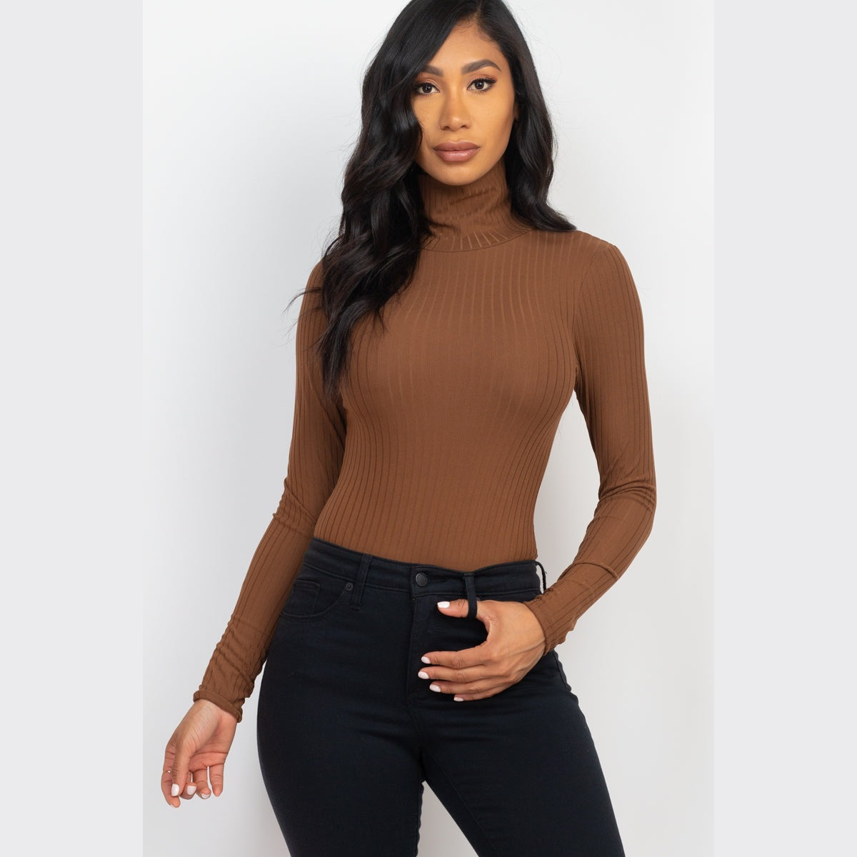 Ribbed Turtleneck Long Sleeve Bodysuit