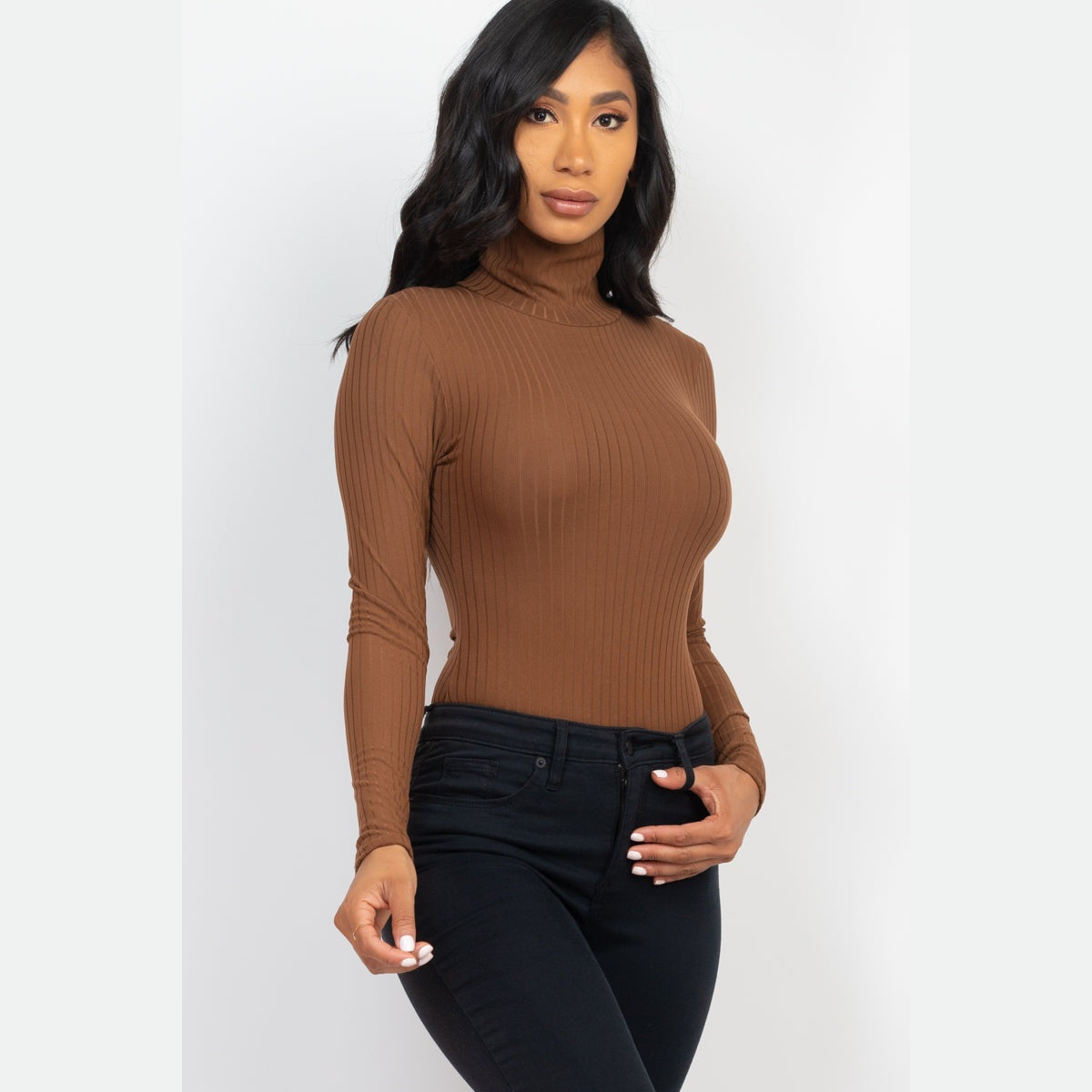 Ribbed Turtleneck Long Sleeve Bodysuit