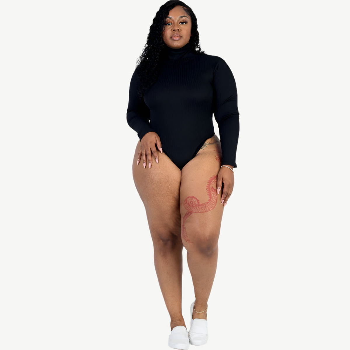 Plus Size Ribbed Turtleneck Long Sleeve Bodysuit