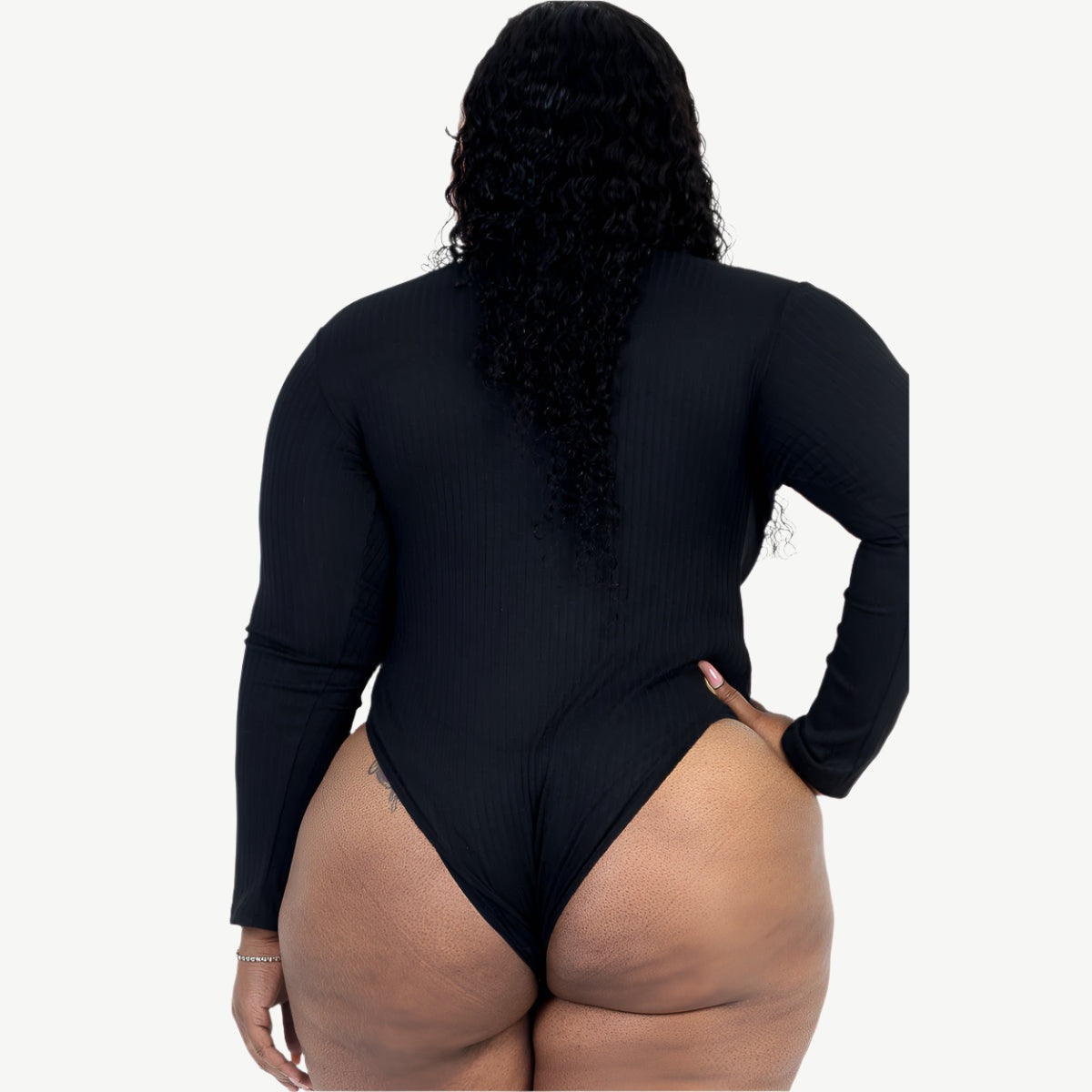 Plus Size Ribbed Turtleneck Long Sleeve Bodysuit