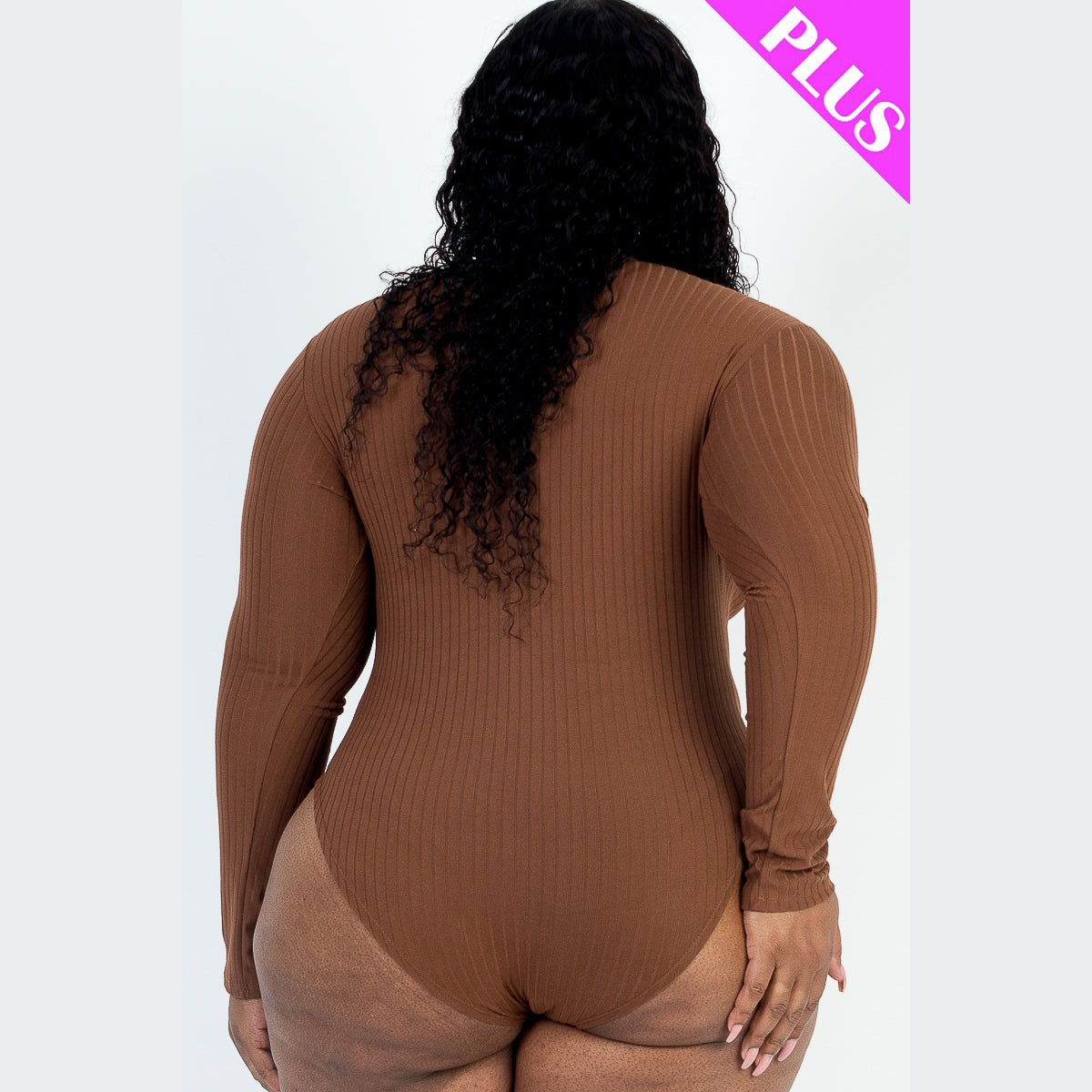 Plus Size Ribbed Turtleneck Long Sleeve Bodysuit