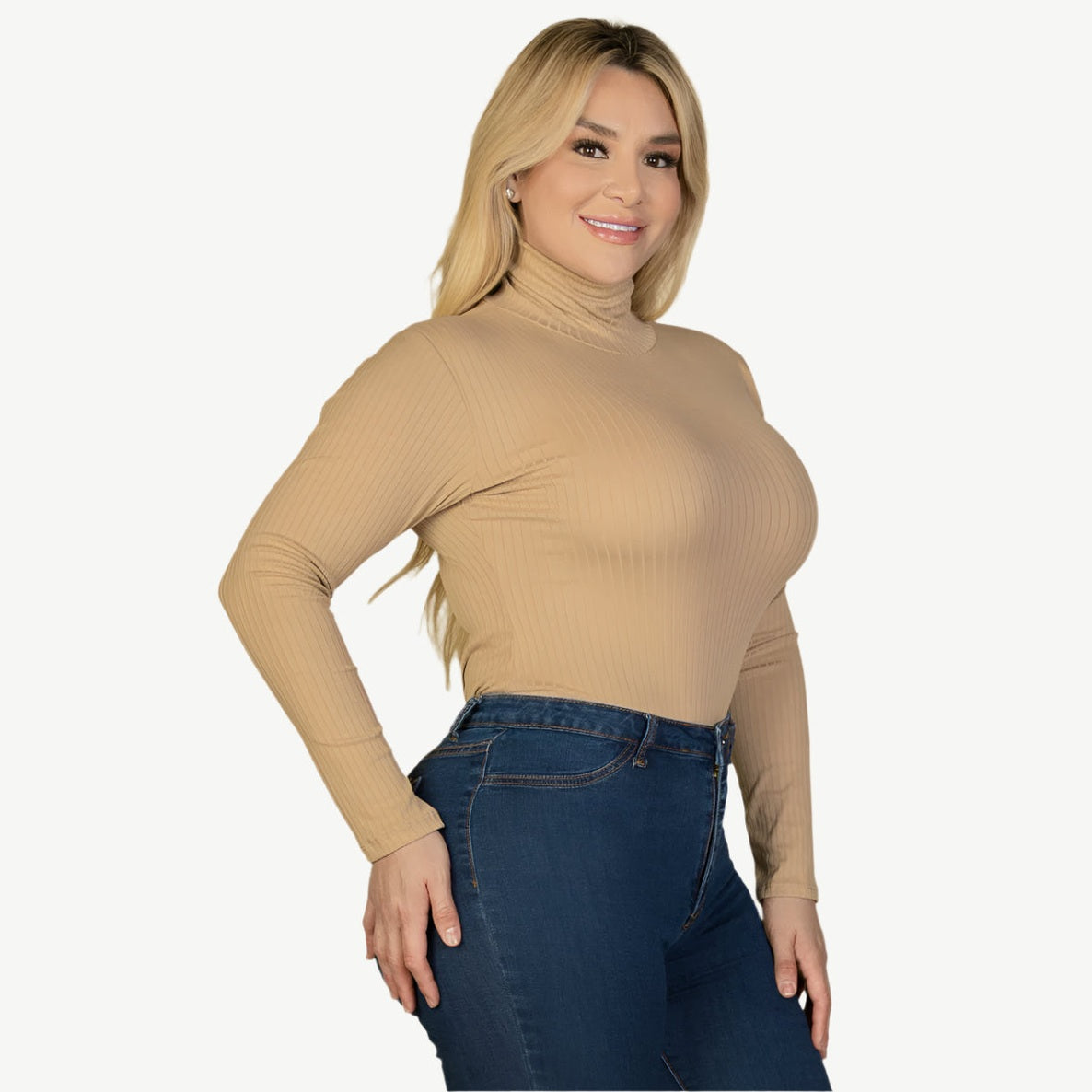 Plus Size Ribbed Turtleneck Long Sleeve Bodysuit