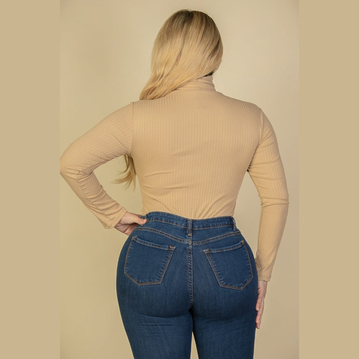 Plus Size Ribbed Turtleneck Long Sleeve Bodysuit