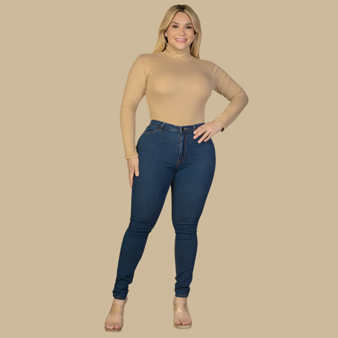 Plus Size Ribbed Turtleneck Long Sleeve Bodysuit
