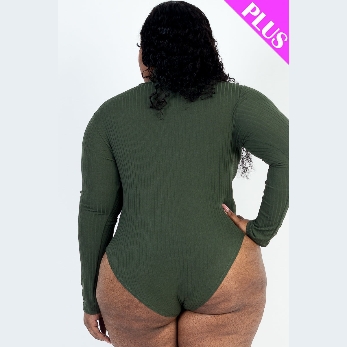 Plus Size Ribbed Turtleneck Long Sleeve Bodysuit